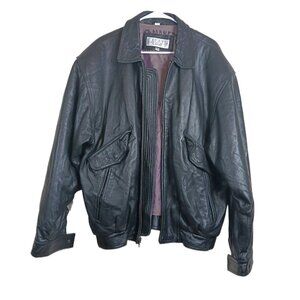 Collezione Leather Bomber Jacket Mens XL Black Zip Retro 90s Y2K Pilot Aviator